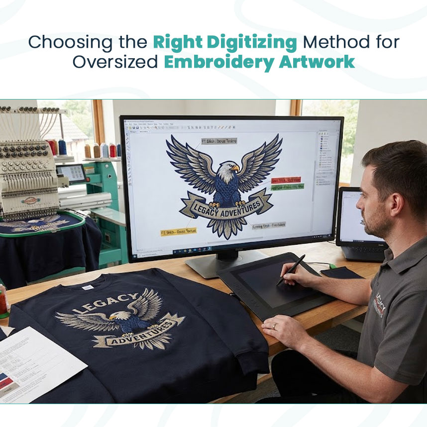 Oversized embroidery artwork created with a professional digitizing method.